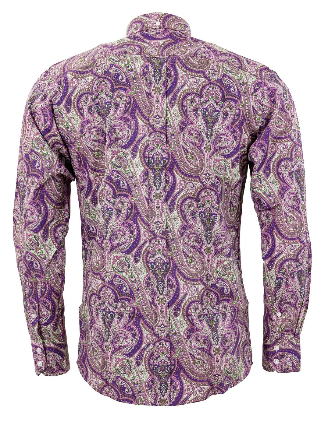 Camisas con botones de manga larga 100% algodón paisley morado Relco