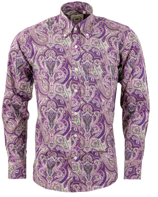 Camicie Relco viola con motivo cachemire 100% cotone a maniche lunghe