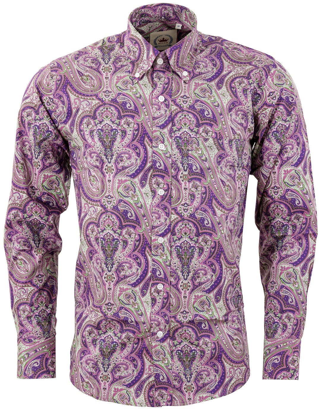 Camisas con botones de manga larga 100% algodón paisley morado Relco