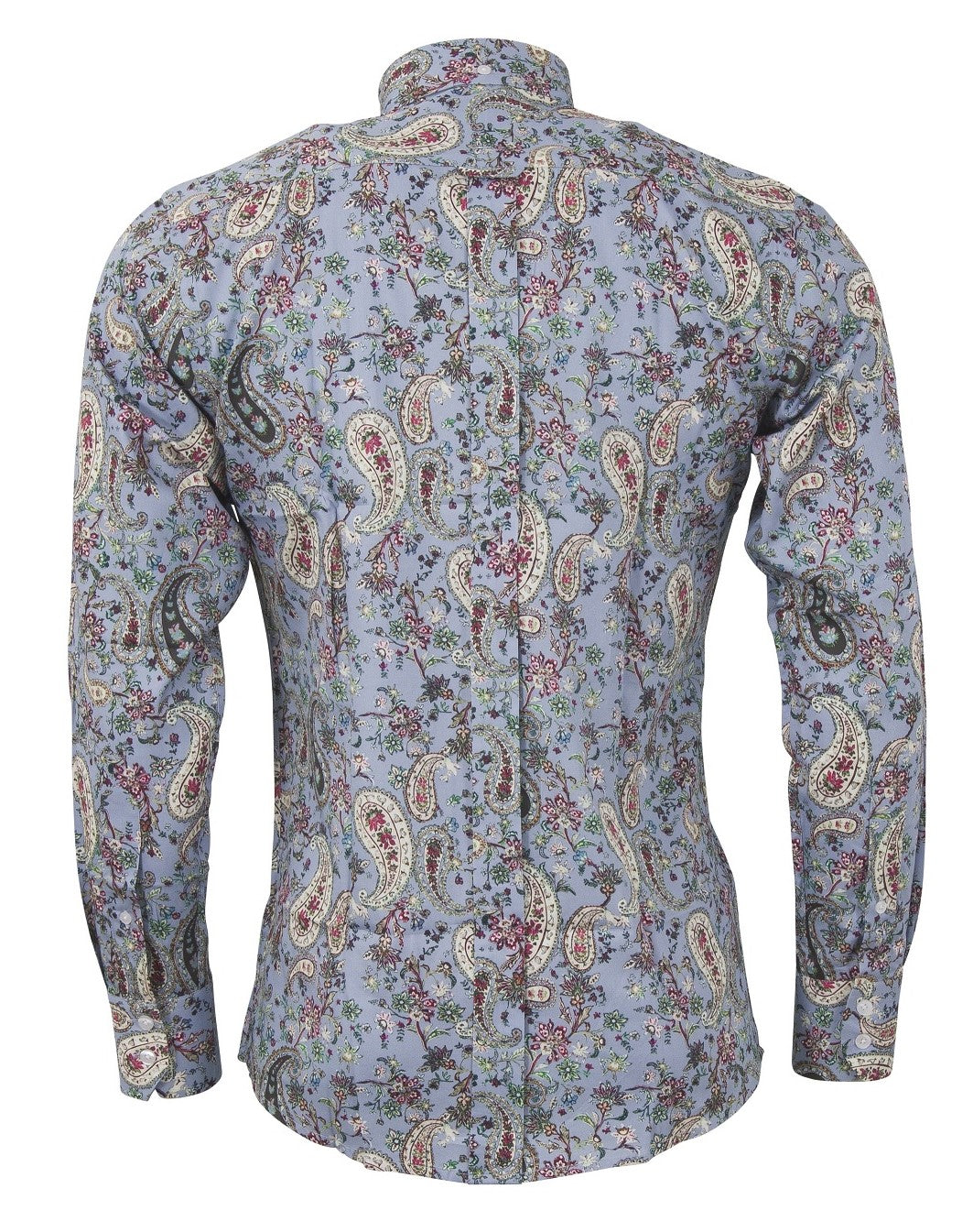Relco Light Blue Multi Paisley Long Sleeved Retro Mod Button Down Shirt