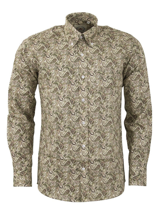 Relco Stone Paisley 100% Cotton Long Sleeved Retro Mod Button Down Shirt