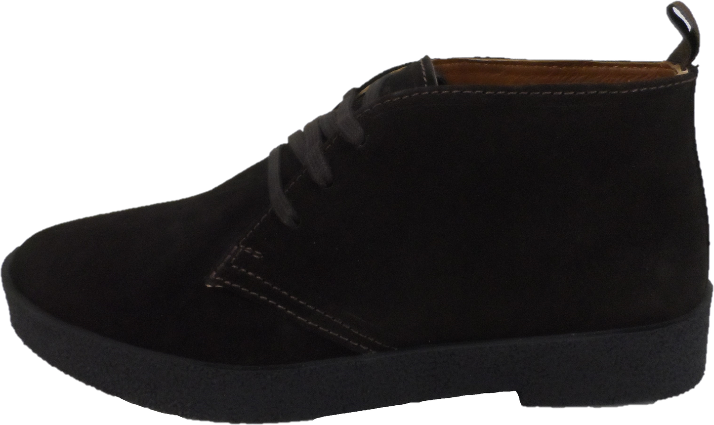Roamers Mens Real Suede Dark Brown Retro McQueen Desert Boots