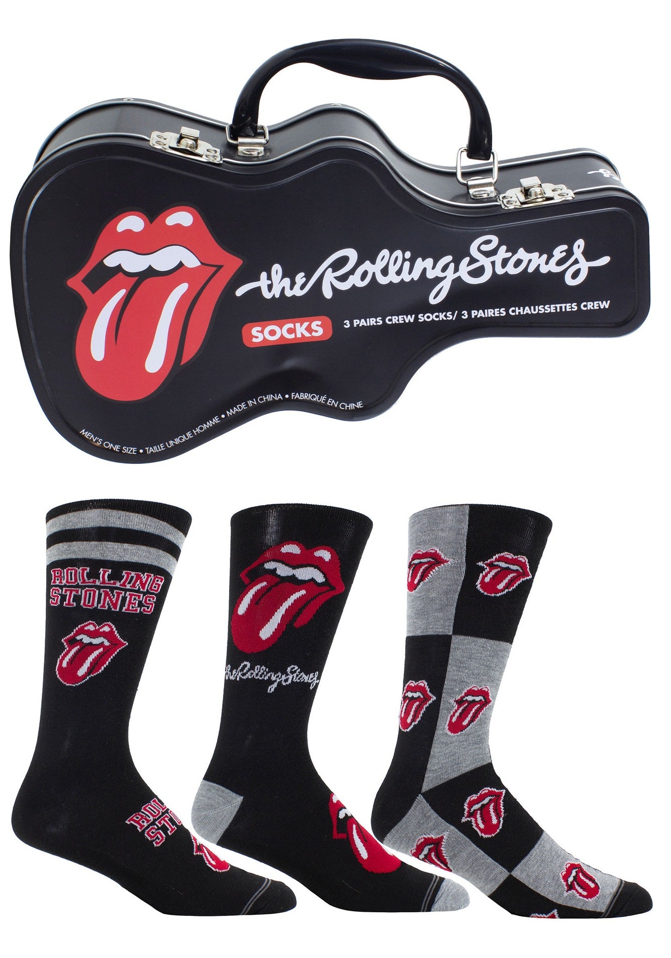 Mens Officially Licensed Tin Of 3 Pairs of Rolling Stones Socks