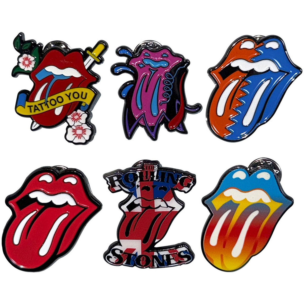 Official licensed Rolling Stones Metal Pin 6 Badge Set