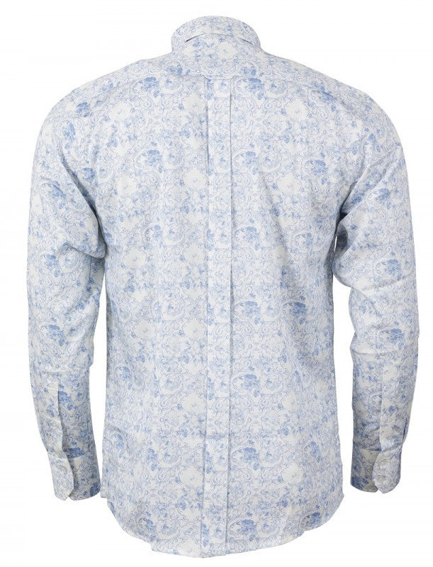 Relco platinum camisas con botones florales blancos y azules para hombre