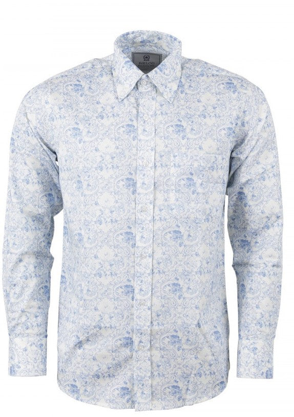 Relco Platinum Mens White Blue Floral Button Down Shirts – Mazeys UK