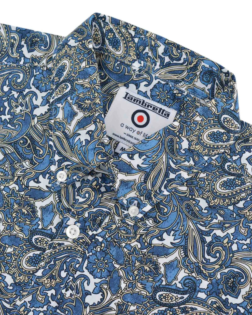 Lambretta Mens White Blue Paisley Short Sleeved Button Down Shirts