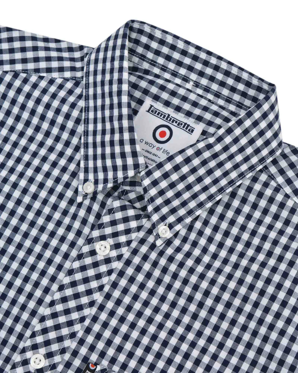 Lambretta Mens Navy/White Short Sleeved Button Down Shirts