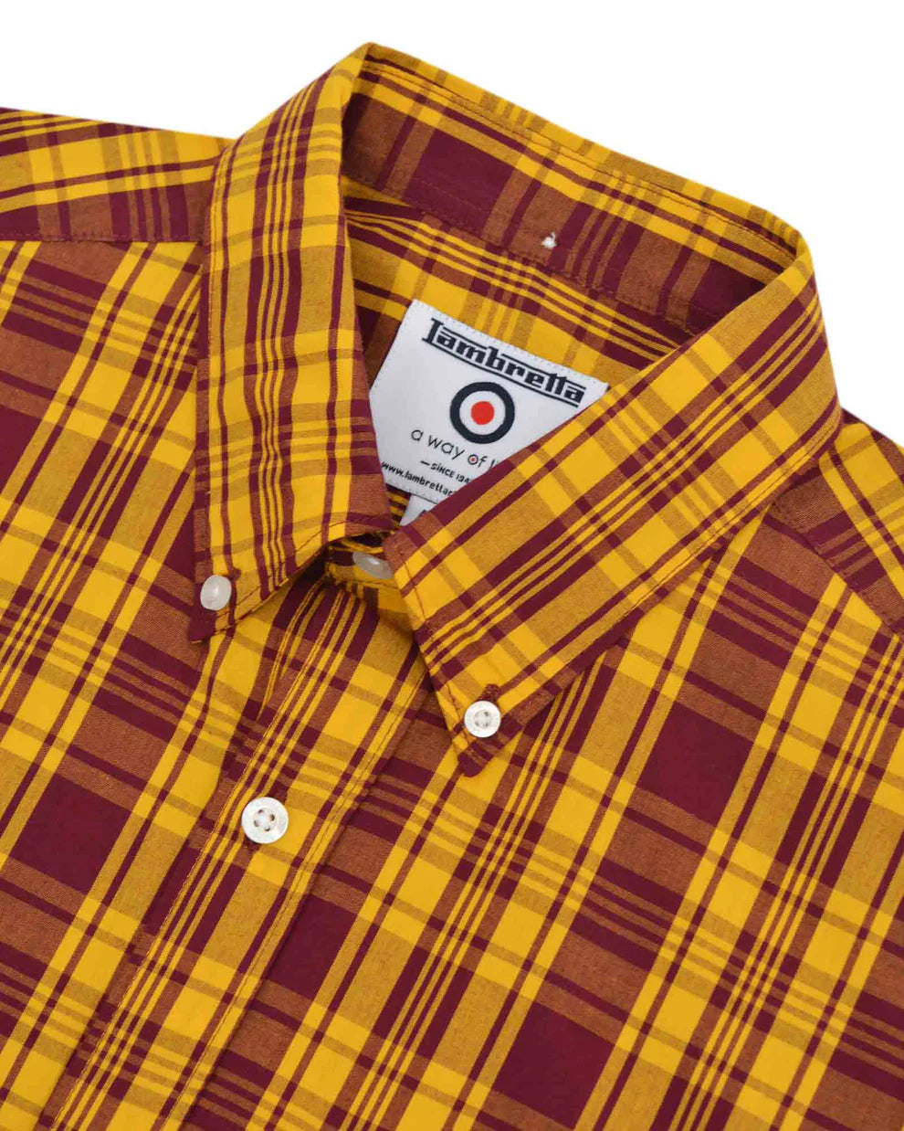 Lambretta Mens Burgundy/Gold Button Down Shirts