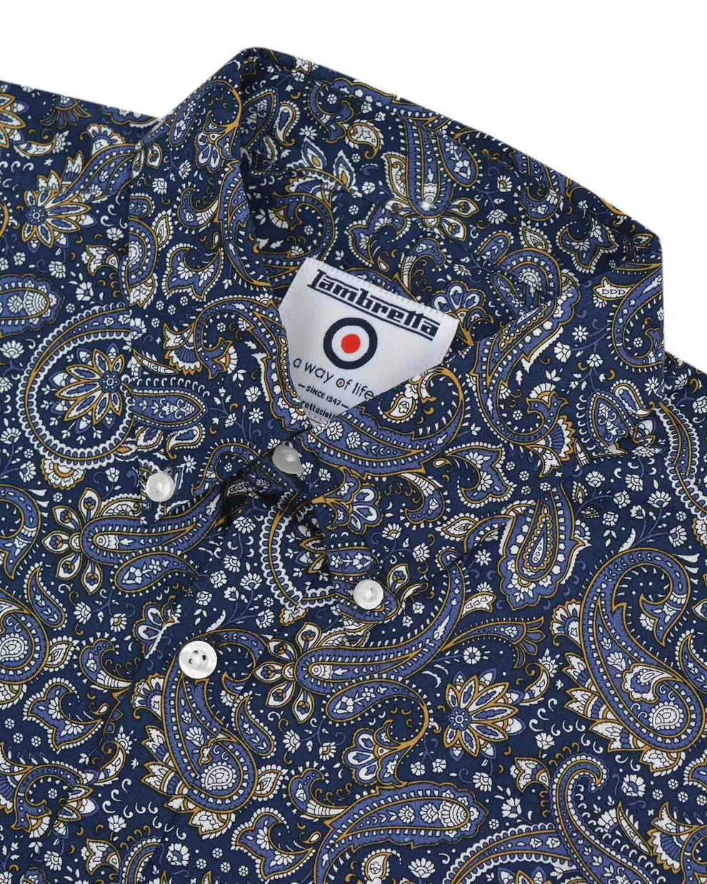Lambretta Mens Navy Blue Paisley Short Sleeved Button Down Shirts