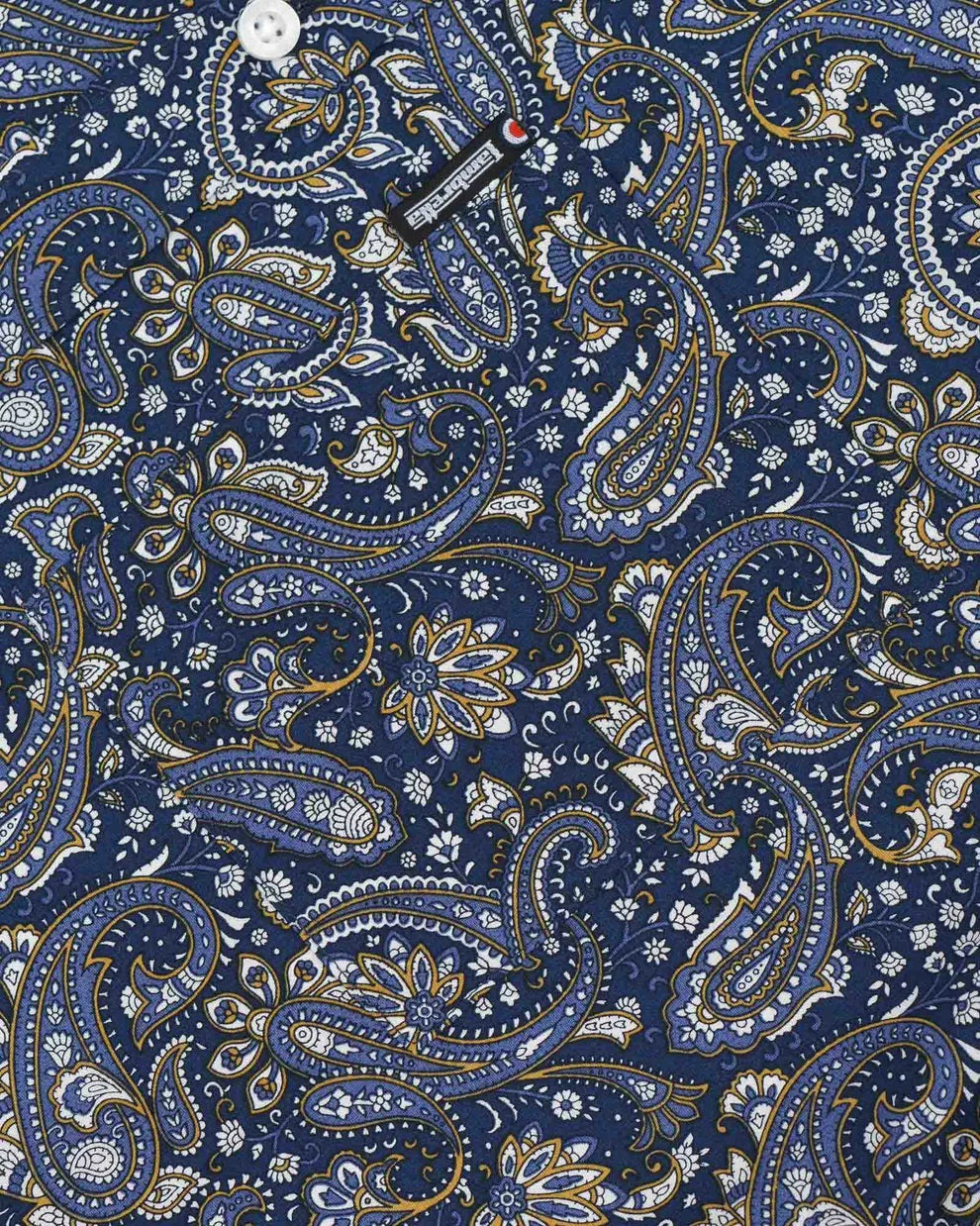 Lambretta Mens Navy Blue Paisley Short Sleeved Button Down Shirts