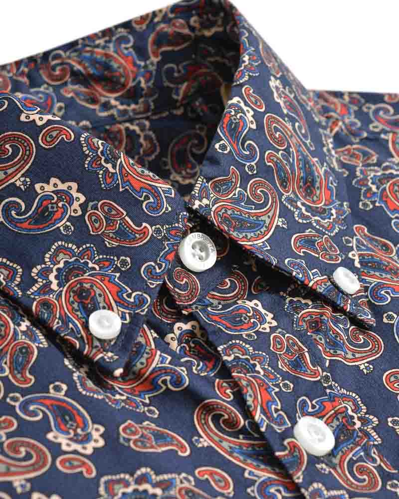 Lambretta Retro Button Down Navy Paisley Print Shirt
