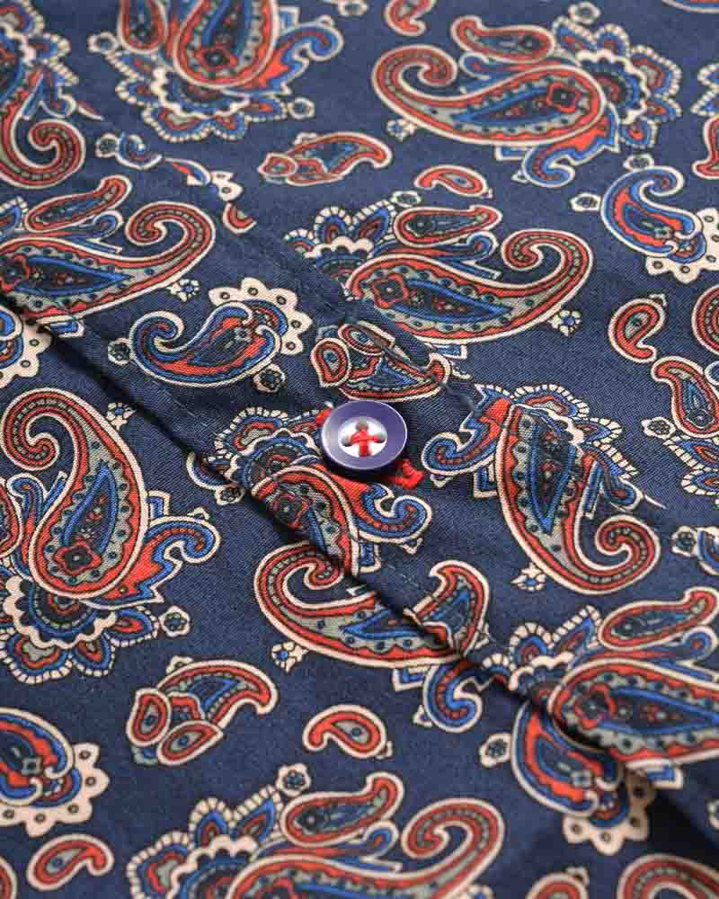 Lambretta Retro Button Down Navy Paisley Print Shirt