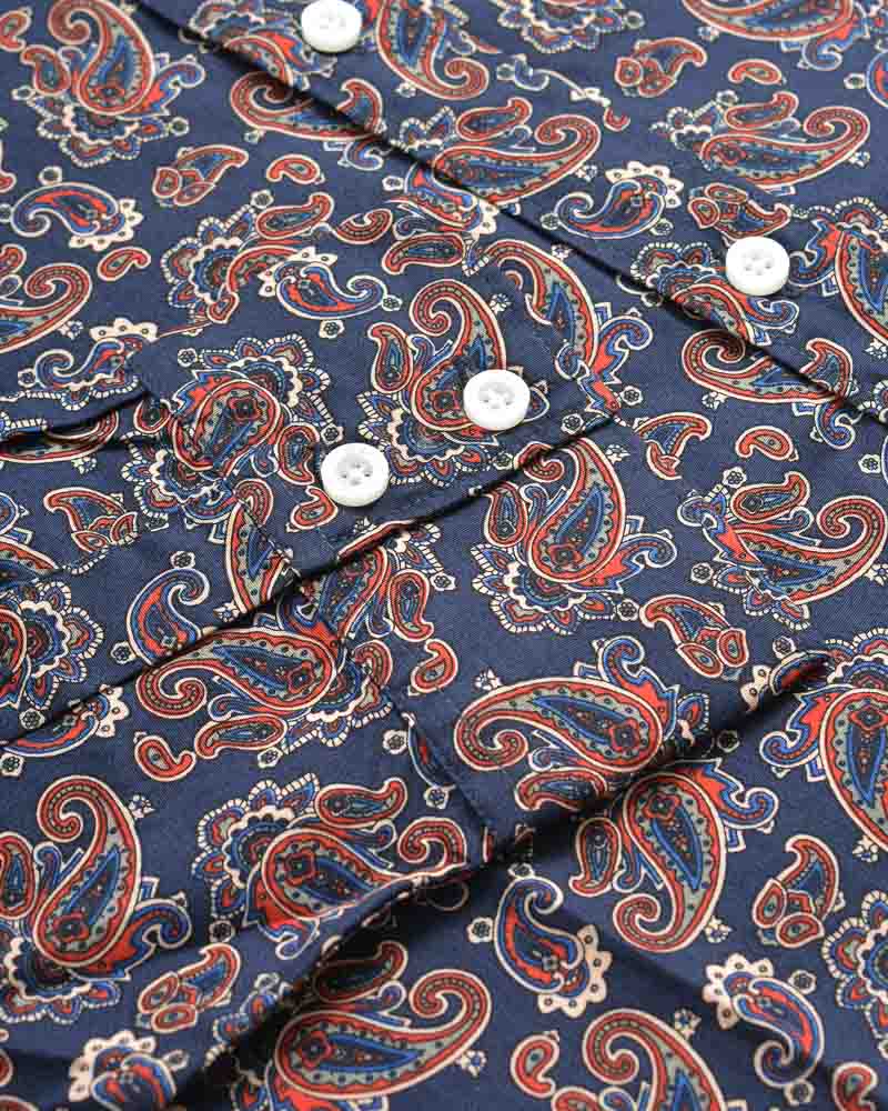 Lambretta Retro Button Down Navy Paisley Print Shirt