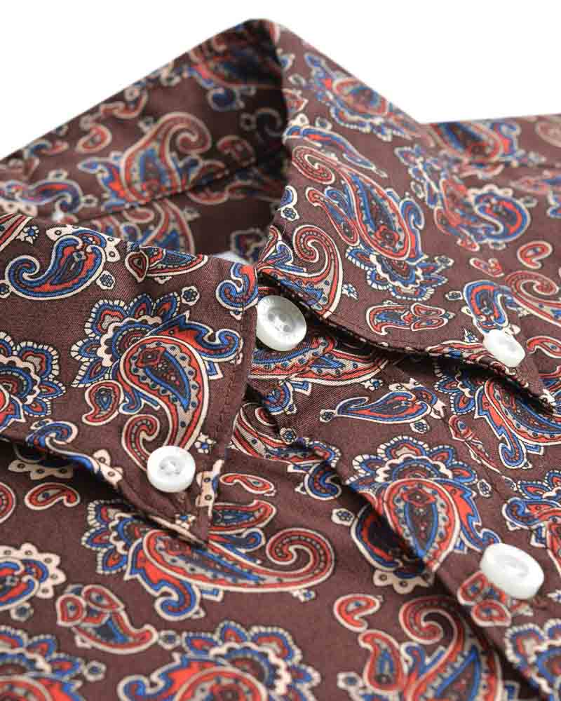 Lambretta Retro Button Down Burgundy Paisley Print Shirt