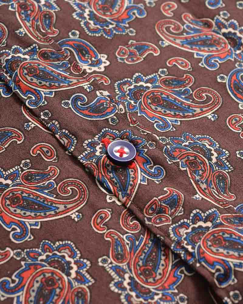 Lambretta Retro Button Down Burgundy Paisley Print Shirt