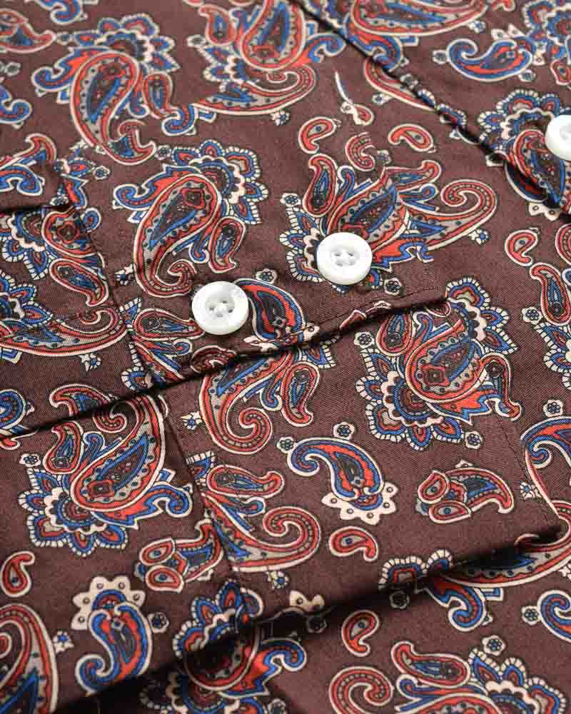 Lambretta Retro Button Down Burgundy Paisley Print Shirt