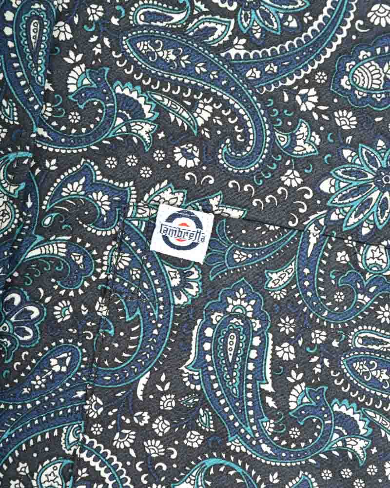 Lambretta Mens Black/Grey/Blue Paisley Short Sleeved Button Down Shirts