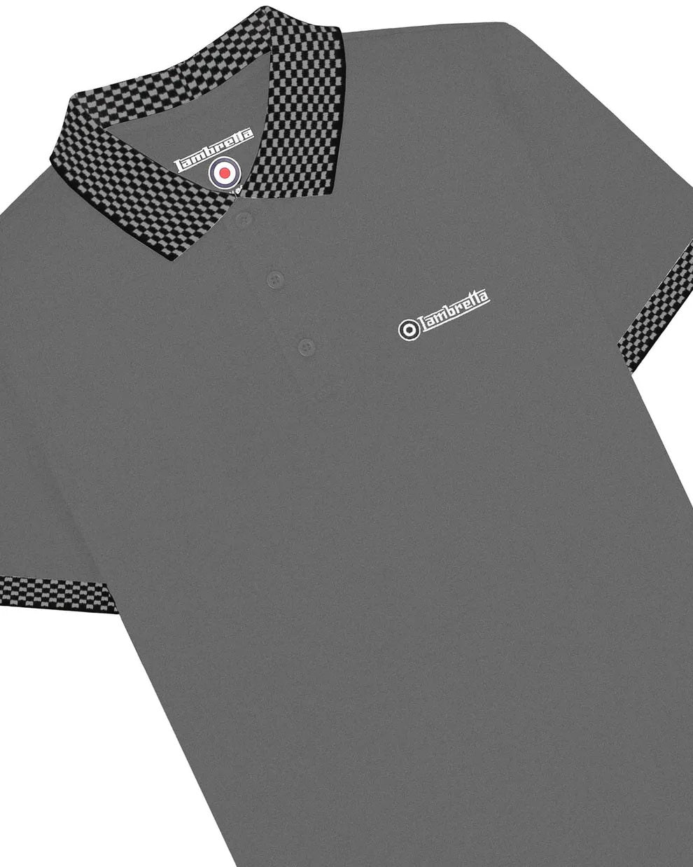 Lambretta Mens Steel Grey Checkerboard Collar Polo Shirts