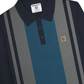 Lambretta Mens Navy Blue and Grey Striped Knitted Polo Shirt