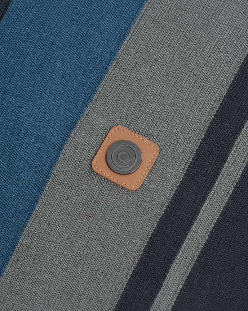 Lambretta Mens Navy Blue and Grey Striped Knitted Polo Shirt