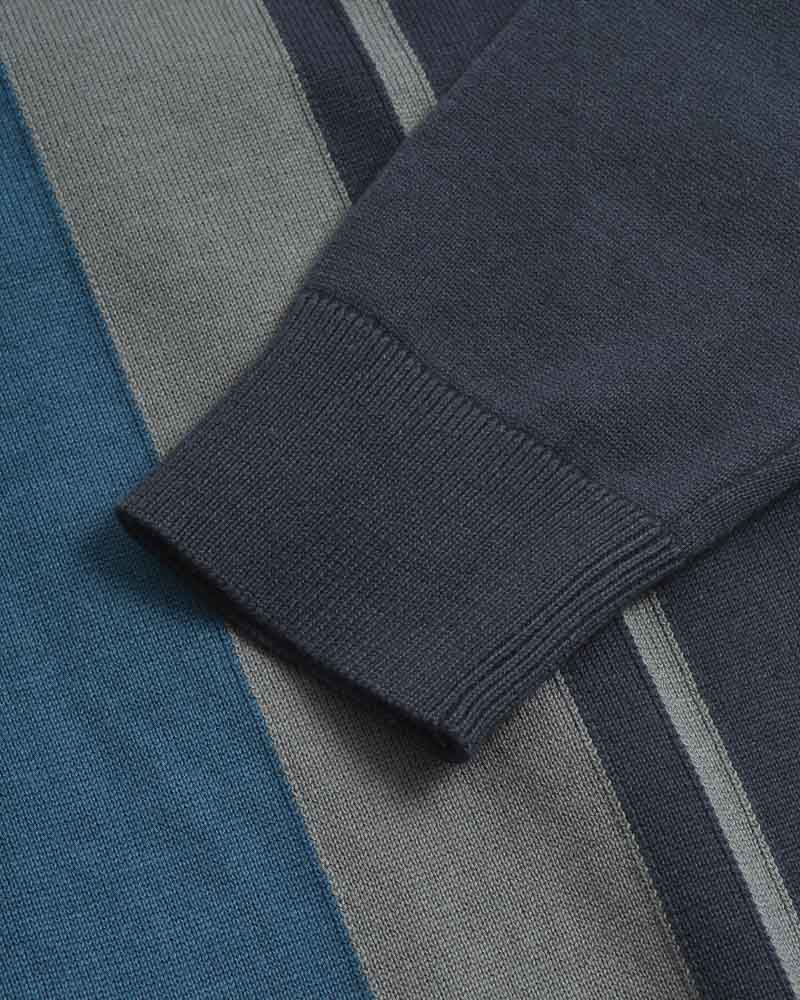 Lambretta Mens Navy Blue and Grey Striped Knitted Polo Shirt