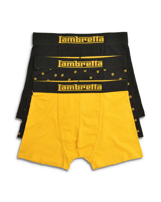 Lambretta Mens Black/Gold 3 Pair Pack 0f Multi Boxer Shorts