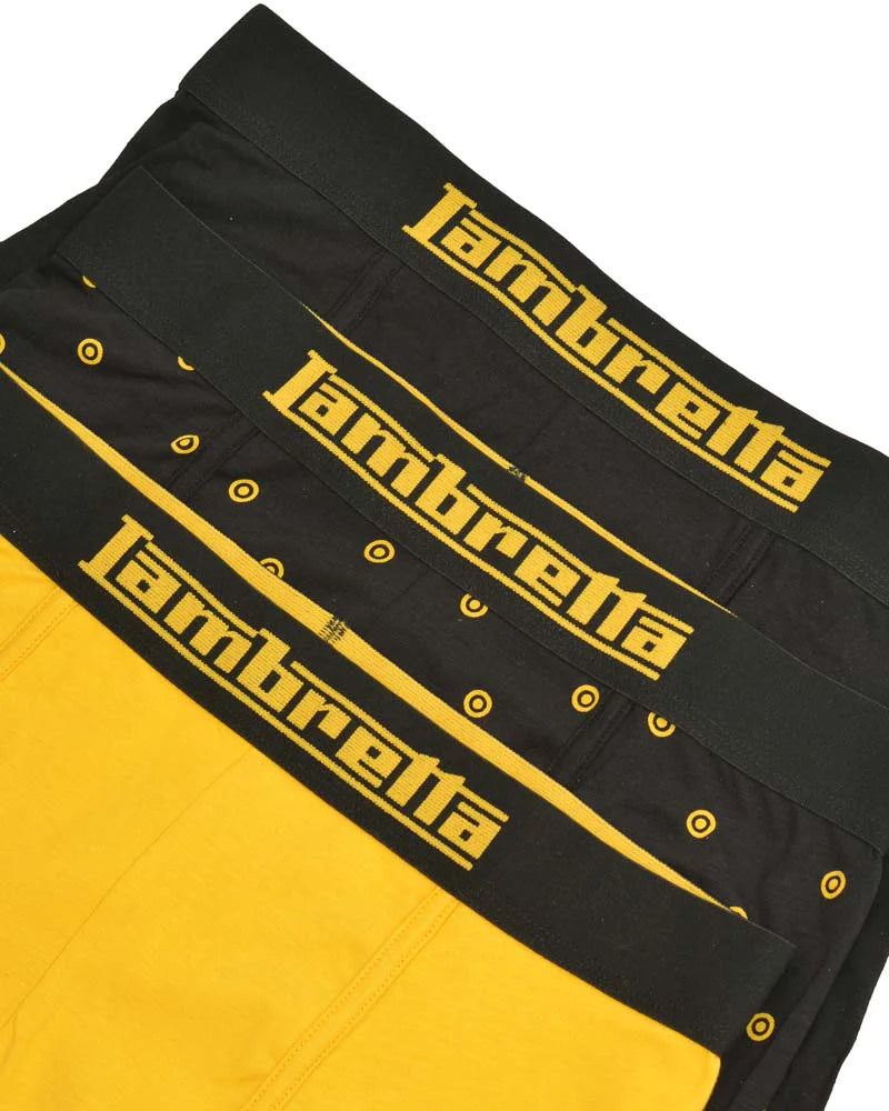 Lambretta Mens Black/Gold 3 Pair Pack 0f Multi Boxer Shorts