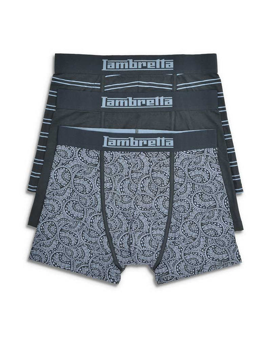 Lambretta Mens Navy/Blue 3 Pair Pack 0f Multi Boxer Shorts