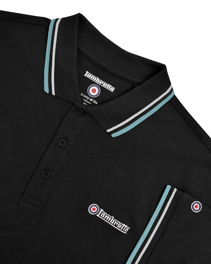 Lambretta Men`s Black Tipped Tipped 100% Cotton Polo Shirts