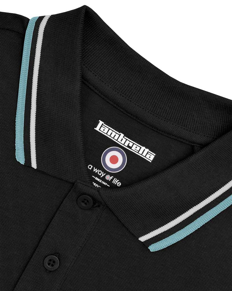 Lambretta Men`s Black Tipped Tipped 100% Cotton Polo Shirts