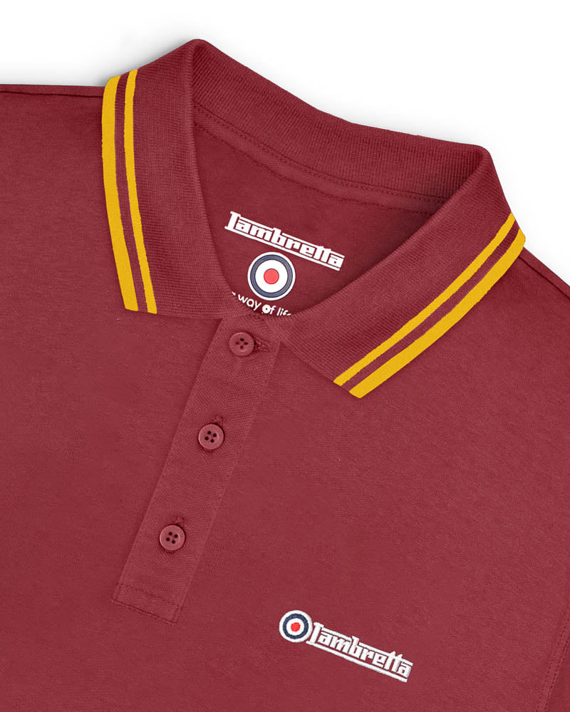 Lambretta Men`s Burgundy/Gold Tipped Tipped 100% Cotton Polo Shirts