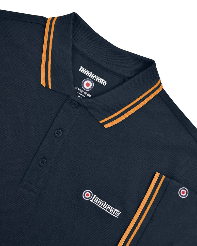 Lambretta Navy Tan Retro Target Logo 100% Cotton Polo Shirts