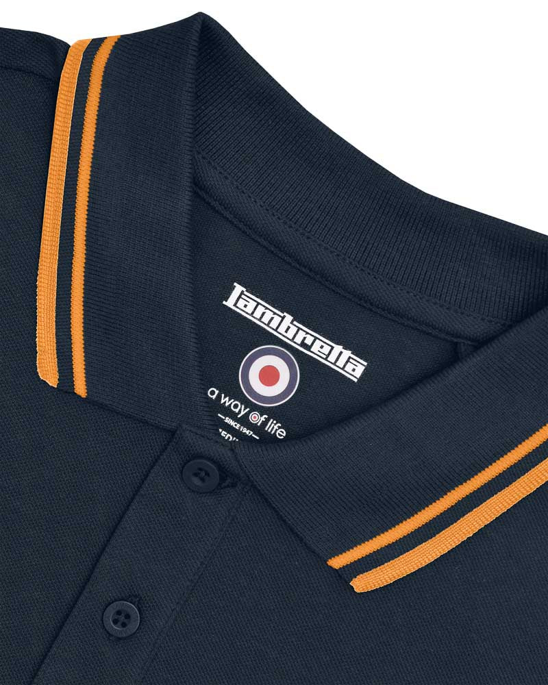 Lambretta Navy Tan Retro Target Logo 100% Cotton Polo Shirts