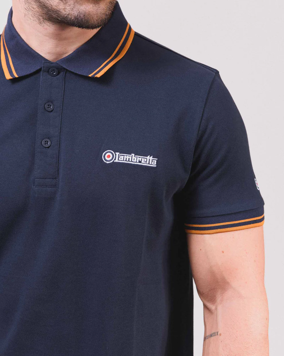 Lambretta Navy Tan Retro Target Logo 100% Cotton Polo Shirts