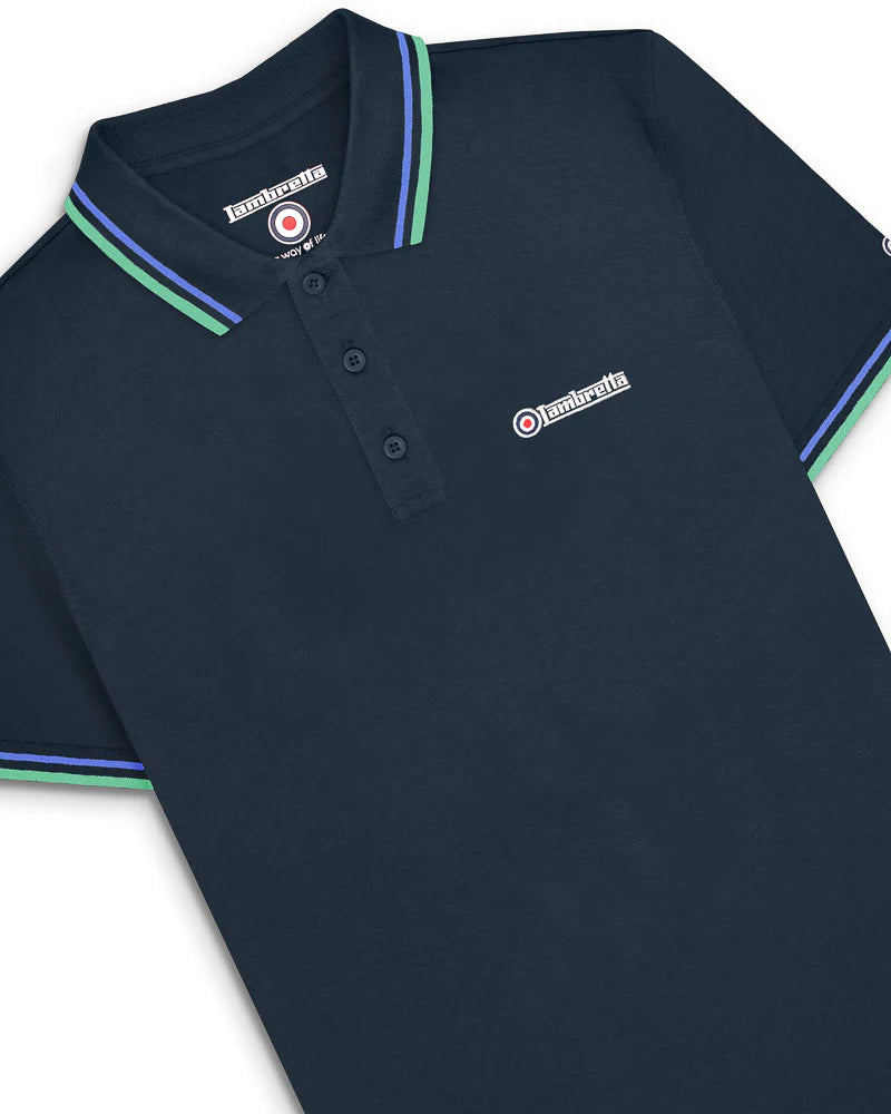 Lambretta Men`s Navy Blue Blue Tipped Tipped 100% Cotton Polo Shirts