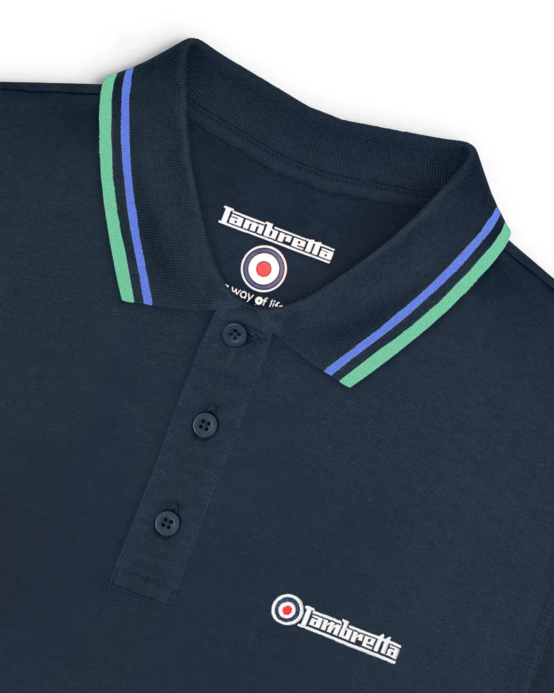 Lambretta Men`s Navy Blue Blue Tipped Tipped 100% Cotton Polo Shirts