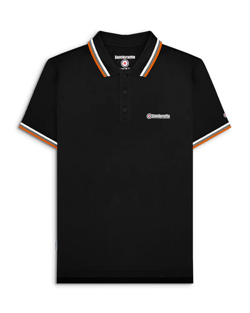 Lambretta Men`s Black Tipped Tipped 100% Cotton Polo Shirts