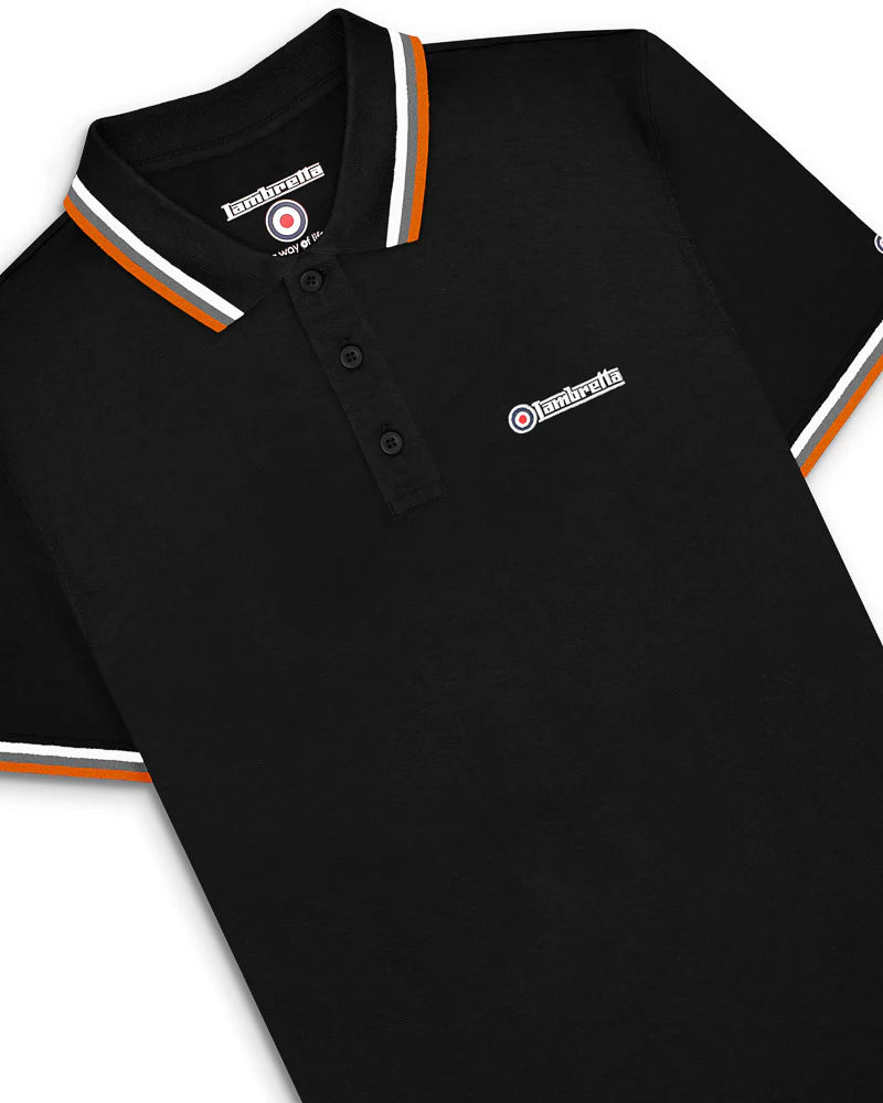 Lambretta Men`s Black Tipped Tipped 100% Cotton Polo Shirts