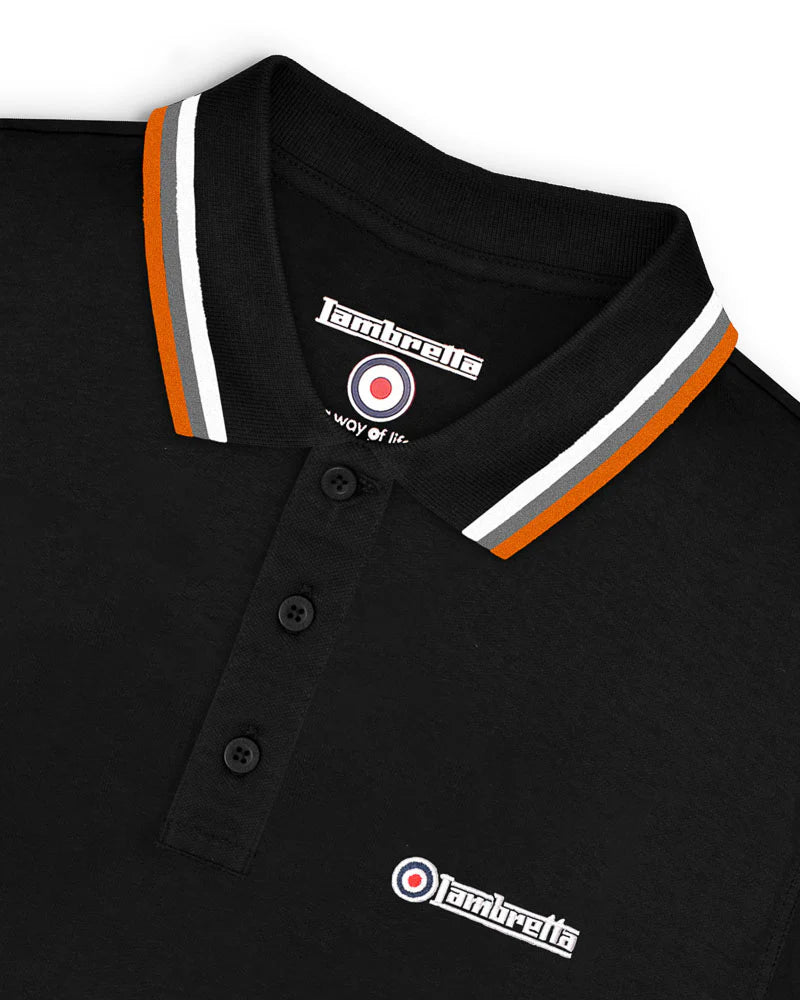 Lambretta Men`s Black Tipped Tipped 100% Cotton Polo Shirts