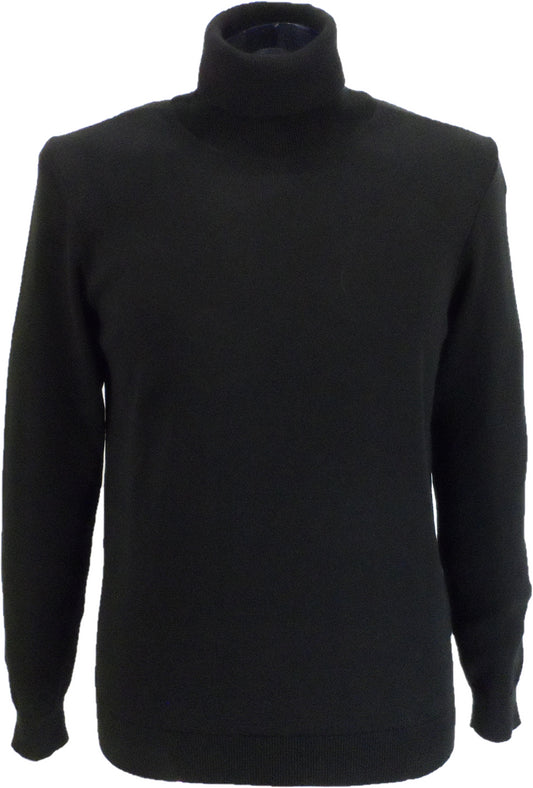 Relco Mens Black Fine Gauge Roll Neck Jumper