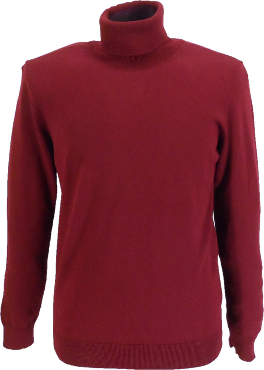 Relco Mens Burgundy Fine Gauge Roll Neck Jumper