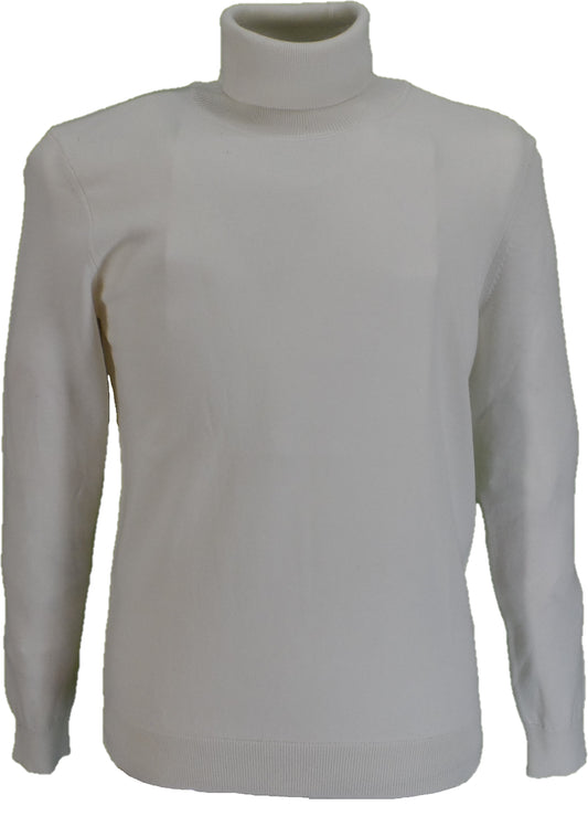 Relco Mens Ivory Fine Gauge Roll Neck Jumper