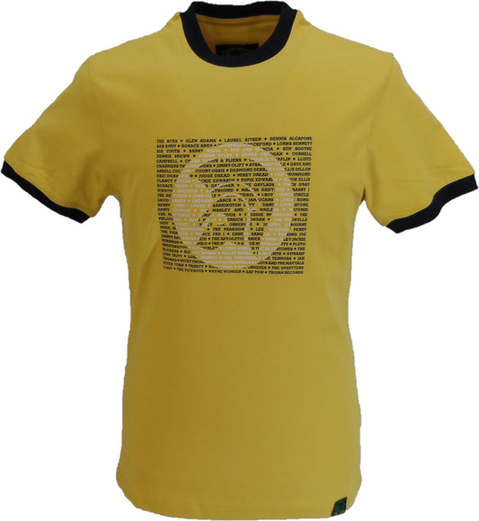 T-shirt Ringer da uomo in cotone 100% con logo dell'artista giallo senape Trojan