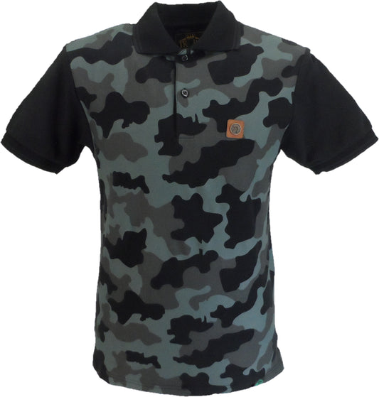 Trojan Mens Black Camo Pique  Polo Shirt