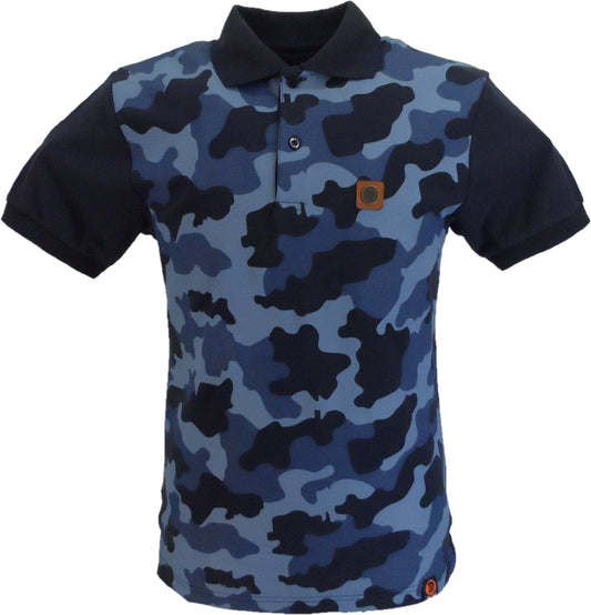 Trojan Mens Navy Blue Camo Pique  Polo Shirt