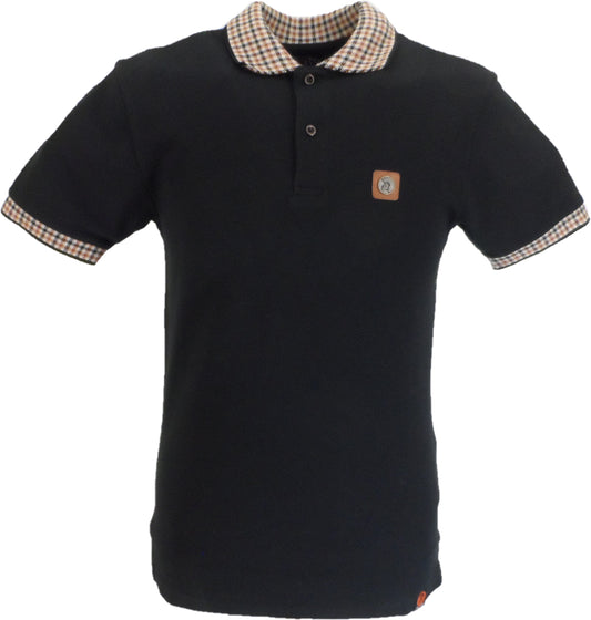 Trojan Mens Black Gingham Check Trim Pique  Polo Shirt