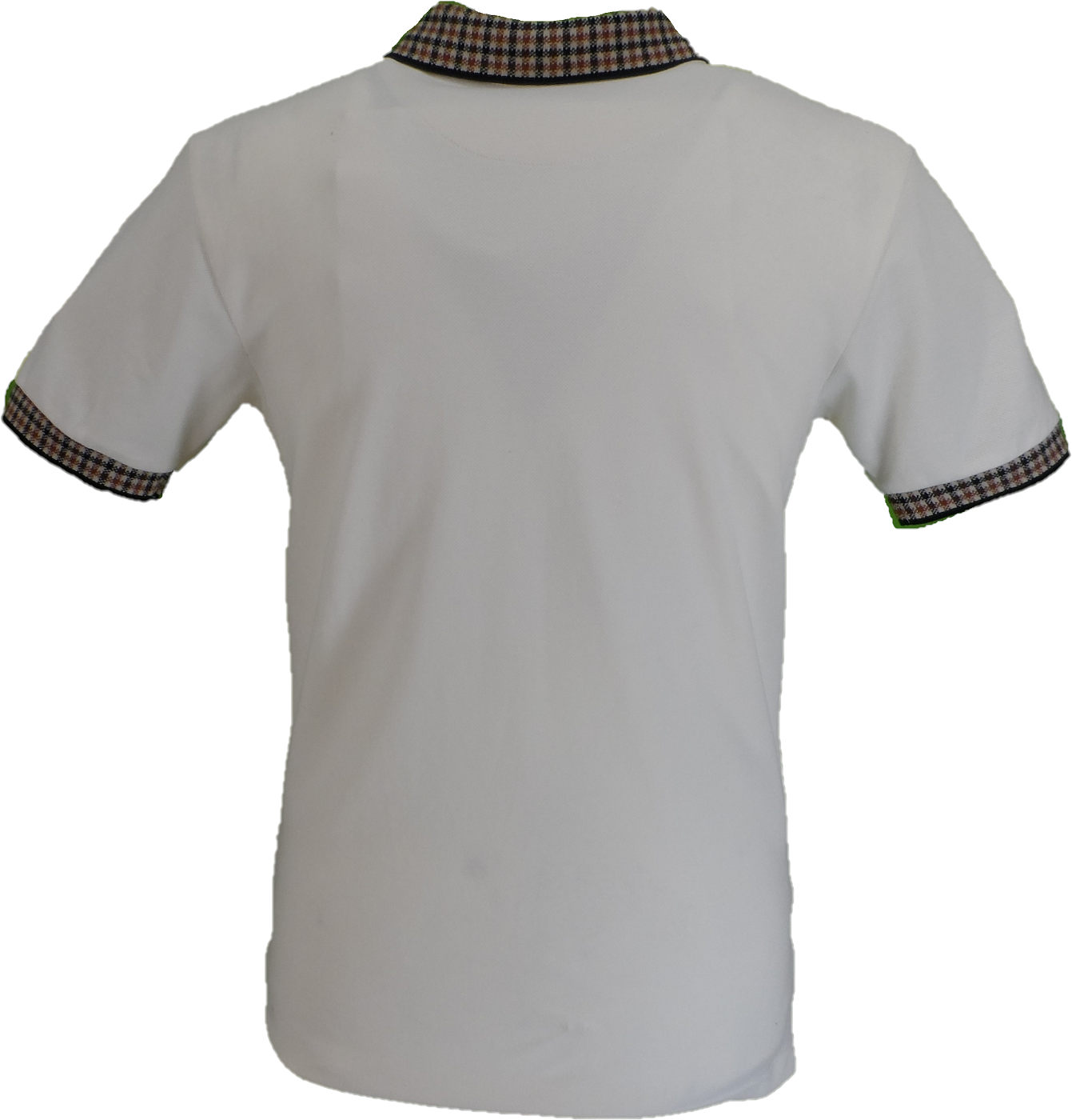 Trojan Mens Ecru Gingham Check Trim Pique  Polo Shirt