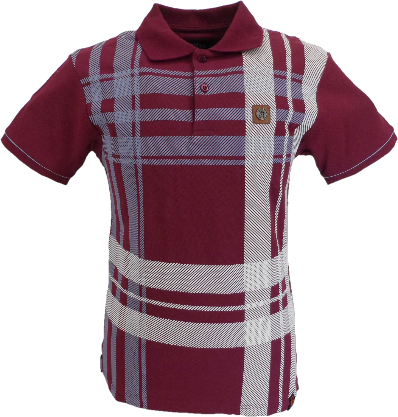 Trojan Mens Port Red Over Size Check Polo Shirt