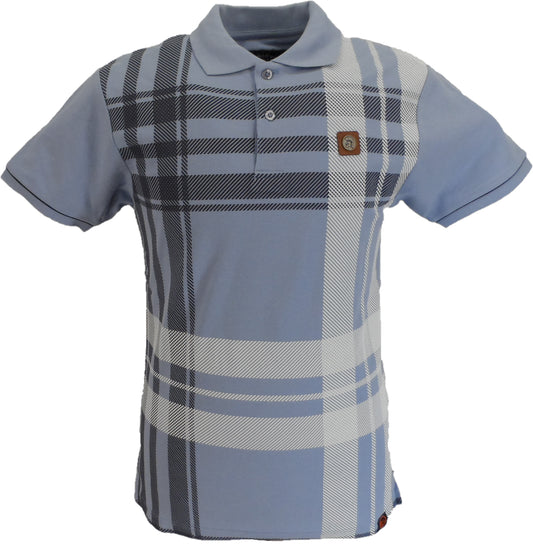 Trojan Mens Sky Blue Over Size Check Polo Shirt